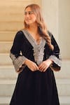 Sheetal Batra_Black Silk Velvet Embroidered Kirandori Round Rasha Kurta And Salwar Set _Online_at_Aza_Fashions