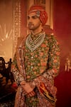 Shop_Angad Creations_Green Pure Raw Silk Embroidery Tilla Maharaja Bagh Sherwani Set _at_Aza_Fashions