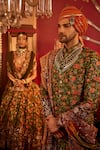 Angad Creations_Green Pure Silk Embroidery Aari Maharani Resham Bagh Bridal Lehenga Set _at_Aza_Fashions