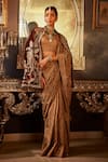 Buy_Angad Creations_Beige Pure Silk Embroidery Thread Stand Shalimar Bagh Dusk Jacket And Saree Set _at_Aza_Fashions