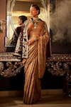 Shop_Angad Creations_Beige Pure Silk Embroidery Thread Stand Shalimar Bagh Dusk Jacket And Saree Set _at_Aza_Fashions