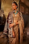 Shop_Angad Creations_Beige Pure Silk Embroidery Thread Stand Shalimar Bagh Dusk Jacket And Saree Set _Online_at_Aza_Fashions