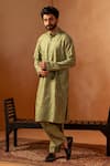 Buy_Angad Creations_Green Viscose Raw Silk Embroidered Thread Dunes Bloom Paisley Kurta With Pant _at_Aza_Fashions