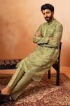 Angad Creations_Green Viscose Raw Silk Embroidered Thread Dunes Bloom Paisley Kurta With Pant _at_Aza_Fashions