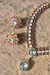 Prestones_Red Stones Polki Embellished Pendant Necklace Set _Online_at_Aza_Fashions