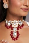 Buy_Hrisha Jewels_Red Moissanite Kundan Polki Mother Of Pearl Floral Choker Set _at_Aza_Fashions