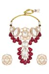 Shop_Hrisha Jewels_Red Moissanite Kundan Polki Mother Of Pearl Floral Choker Set _at_Aza_Fashions