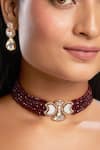 Buy_Hrisha Jewels_Maroon Moissanite Kundan Polki Mother Of Pearl Choker Set _at_Aza_Fashions