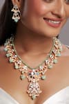 Buy_Hrisha Jewels_Multi Color Moissanite Kundan Polki Embellished Navratna Long Necklace Set _at_Aza_Fashions