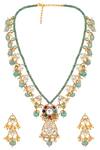 Shop_Hrisha Jewels_Multi Color Moissanite Kundan Polki Embellished Navratna Long Necklace Set _at_Aza_Fashions