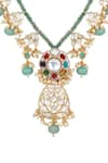 Buy_Hrisha Jewels_Multi Color Moissanite Kundan Polki Embellished Navratna Long Necklace Set _Online_at_Aza_Fashions