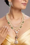 Buy_Hrisha Jewels_Off White Moissanite Kundan Polki Embellished Layered Drop Necklace Set _at_Aza_Fashions