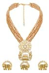 Shop_Hrisha Jewels_Gold Plated Moissanite Kundan Polki Floral Embellished Necklace Set _at_Aza_Fashions