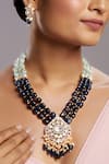 Buy_Hrisha Jewels_Blue Moissanite Kundan Polki Onyx Necklace Set _at_Aza_Fashions