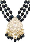 Buy_Hrisha Jewels_Blue Moissanite Kundan Polki Onyx Necklace Set _Online_at_Aza_Fashions