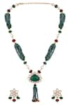 Shop_Hrisha Jewels_Green Moissanite Kundan Polki Floral Drop Necklace Set _at_Aza_Fashions