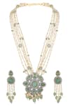 Shop_Hrisha Jewels_Green Moissanite Kundan Polki Onyx Embellished Layered Necklace Set _at_Aza_Fashions