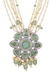 Buy_Hrisha Jewels_Green Moissanite Kundan Polki Onyx Embellished Layered Necklace Set _Online_at_Aza_Fashions