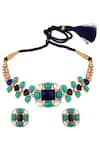 Shop_Hrisha Jewels_Blue Moissanite Kundan Polki Natural Phiroza Floral Choker Set _at_Aza_Fashions