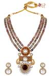 Shop_Hrisha Jewels_Multi Color Moissanite Kundan Polki Floral Stone Necklace Set _at_Aza_Fashions