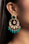 Buy_Hrisha Jewels_Green Moissanite Kundan Polki Noor Embellished Chandbalis _at_Aza_Fashions