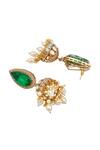 Hrisha Jewels_Green Moissanite Kundan Teardrop Synthetic Emerald Doublet Embellished Jhumkas _Online_at_Aza_Fashions