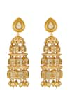 Shop_Hrisha Jewels_Gold Plated Moissanite Kundan Polki Dome Chandelier Jhumkas _at_Aza_Fashions