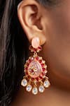 Buy_Hrisha Jewels_Pink Moissanite Kundan Polki Gul Embellished Earrings _at_Aza_Fashions