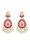 Shop_Hrisha Jewels_Pink Moissanite Kundan Polki Gul Embellished Earrings _at_Aza_Fashions