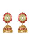 Shop_Hrisha Jewels_Green Moissanite Kundan Polki Padma Embellished Jhumkas _at_Aza_Fashions