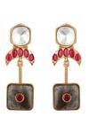 Shop_Hrisha Jewels_Pink Moissanite Kundan Polki Crescent Natural Moonstone Embellished Earrings _at_Aza_Fashions