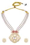 Shop_Hrisha Jewels_Cream Moissanite Kundan Polki Florin Embellished Pendant Necklace Set _at_Aza_Fashions