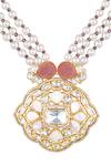 Buy_Hrisha Jewels_Cream Moissanite Kundan Polki Florin Embellished Pendant Necklace Set _Online_at_Aza_Fashions