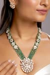 Buy_Hrisha Jewels_Green Moissanite Kundan Polki Mor Bagh Embellished Necklace Set _at_Aza_Fashions