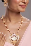 Buy_Hrisha Jewels_Pink Moissanite Kundan Polki Ambrosia Embellished Necklace Set _at_Aza_Fashions