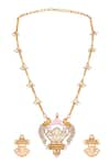 Shop_Hrisha Jewels_Pink Moissanite Kundan Polki Ambrosia Embellished Necklace Set _at_Aza_Fashions