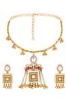 Shop_Hrisha Jewels_Gold Plated Moissanite Kundan Polki Mughal Bahar Hasli Necklace Set _at_Aza_Fashions