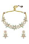 Shop_Hrisha Jewels_Green Moissanite Kundan Polki Floret Embellished Choker Set _at_Aza_Fashions