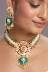 Buy_Hrisha Jewels_Green Moissanite Kundan Polki Gullista Embellished Necklace Set _at_Aza_Fashions