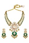 Shop_Hrisha Jewels_Green Moissanite Kundan Polki Gullista Embellished Necklace Set _at_Aza_Fashions