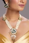 Buy_Hrisha Jewels_Green Moissanite Kundan Polki Royal Bahar Embellished Long Necklace Set _at_Aza_Fashions