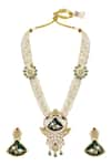 Shop_Hrisha Jewels_Green Moissanite Kundan Polki Royal Bahar Embellished Long Necklace Set _at_Aza_Fashions