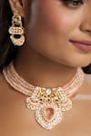 Buy_Hrisha Jewels_Pink Moissanite Kundan Polki Mor Bahar Embellished Necklace Set _at_Aza_Fashions