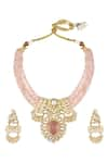 Shop_Hrisha Jewels_Pink Moissanite Kundan Polki Mor Bahar Embellished Necklace Set _at_Aza_Fashions