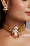 Buy_Hrisha Jewels_Orange Moissanite Kundan Polki Crest Bloom Embellished Choker Necklace Set _at_Aza_Fashions