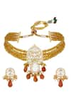 Shop_Hrisha Jewels_Orange Moissanite Kundan Polki Crest Bloom Embellished Choker Necklace Set _at_Aza_Fashions