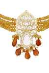 Buy_Hrisha Jewels_Orange Moissanite Kundan Polki Crest Bloom Embellished Choker Necklace Set _Online_at_Aza_Fashions