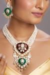 Buy_Hrisha Jewels_Maroon Moissanite Kundan Polki Padma Bloom Long Necklace Set _at_Aza_Fashions