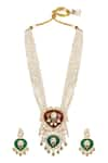 Shop_Hrisha Jewels_Maroon Moissanite Kundan Polki Padma Bloom Long Necklace Set _at_Aza_Fashions