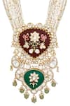 Buy_Hrisha Jewels_Maroon Moissanite Kundan Polki Padma Bloom Long Necklace Set _Online_at_Aza_Fashions